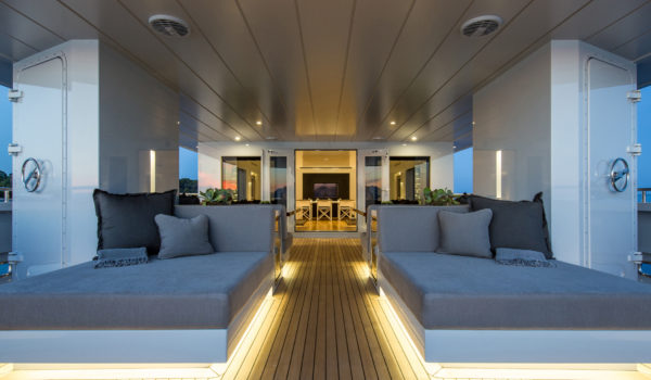 The aft deck of the motor yacht Sexy Fish