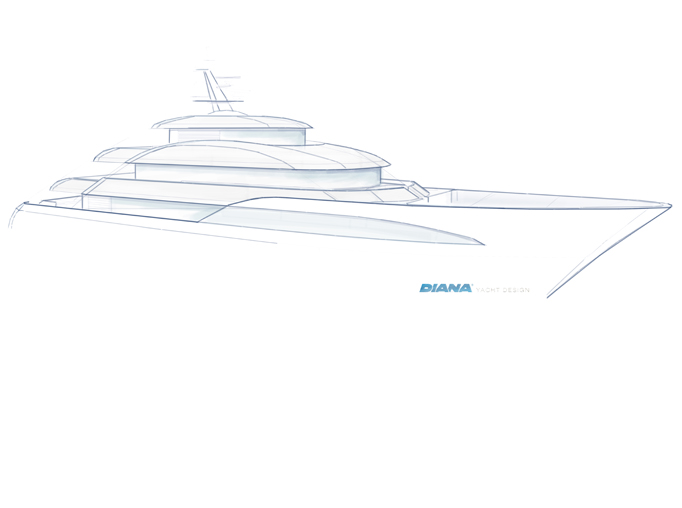 Sketch of Bluebird concept yacht