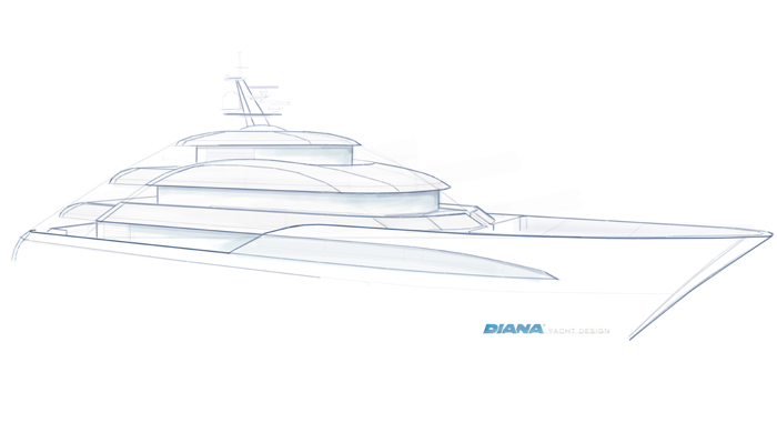 Sketch of Bluebird concept yacht