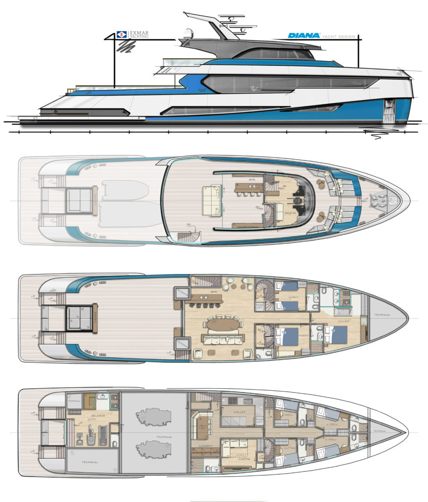 General Arrangement - Blue Angel - design by Diana Yacht Design