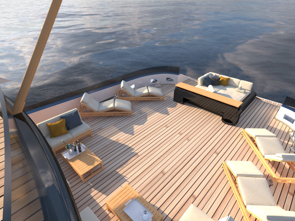 Aft deck op concept yacht Blue Angel design by Diana Yacht Design