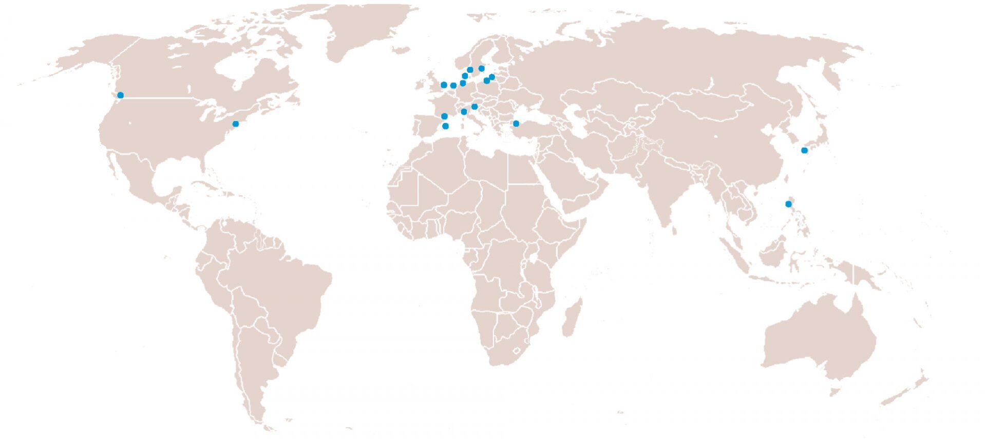 World map with yards DIANA works with