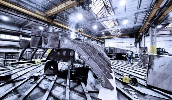 Under construction the steel hull of Conrad C144S2