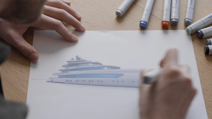 Sketching project Kaizen 70m Sketching concept yacht kaizen 70m