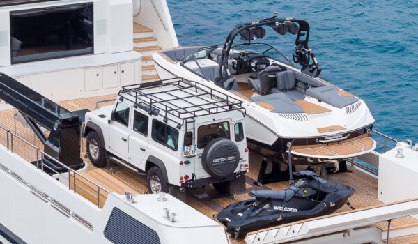 Playa - aft deck with Defender, Toys and Tender