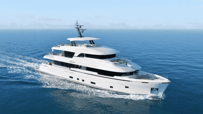 Moonen 122 Martinique – Exterior render image Render image of Moonen Martinique 122 - YN 208 exterior design. Naval architecture by Diana Yacht Design