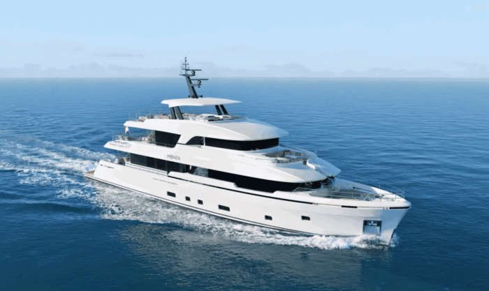Render image of Moonen Martinique 122 - YN 208 exterior design. Naval architecture by Diana Yacht Design